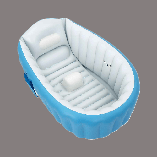 baignoire-bebe-pliable-sur-pied-gonflable-bleue-blanche-coussin-appui-tete-lueur-bleue