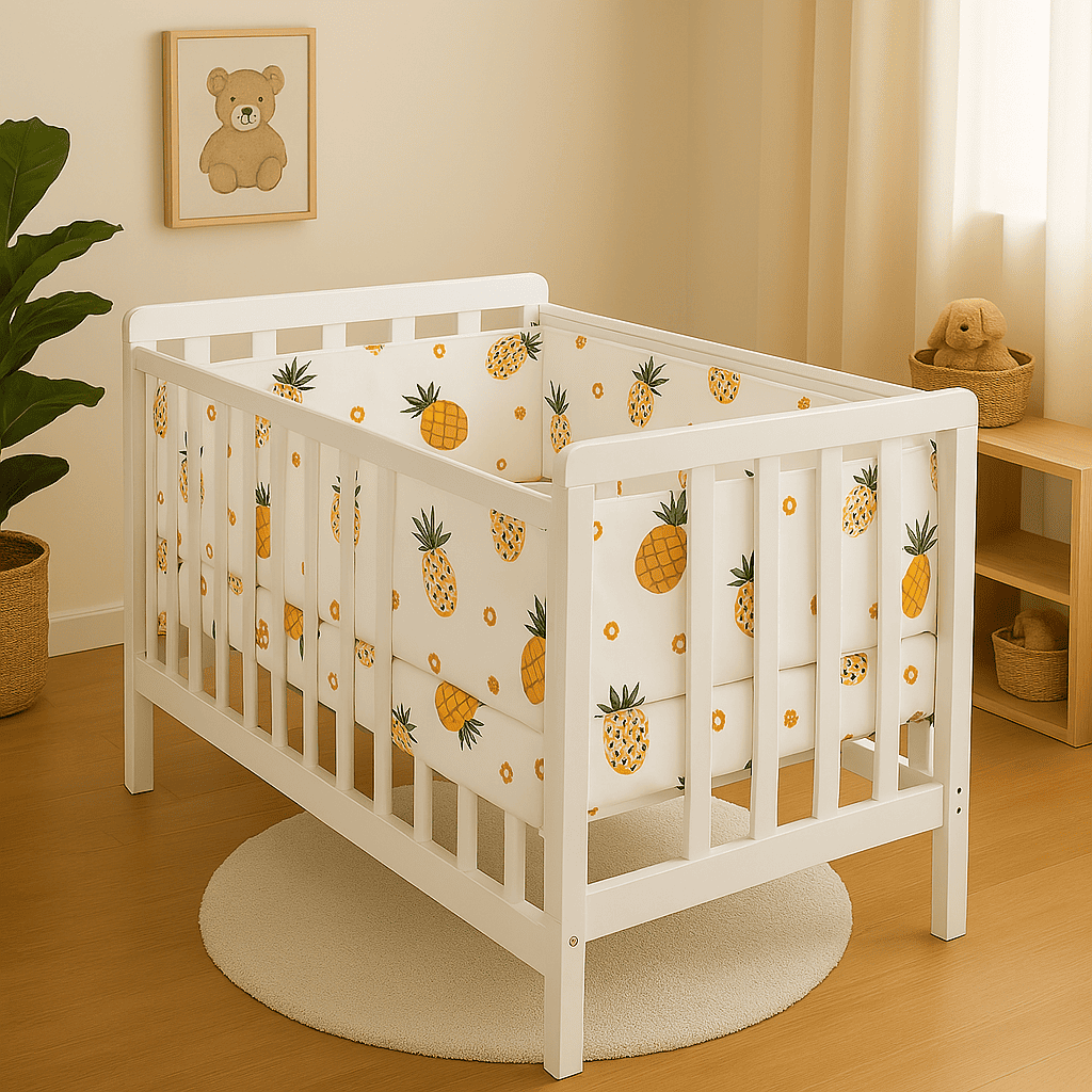 tour-de-lit-bebe-motif-fruit-ananas-fond-blanc-dans-berceau-monespace