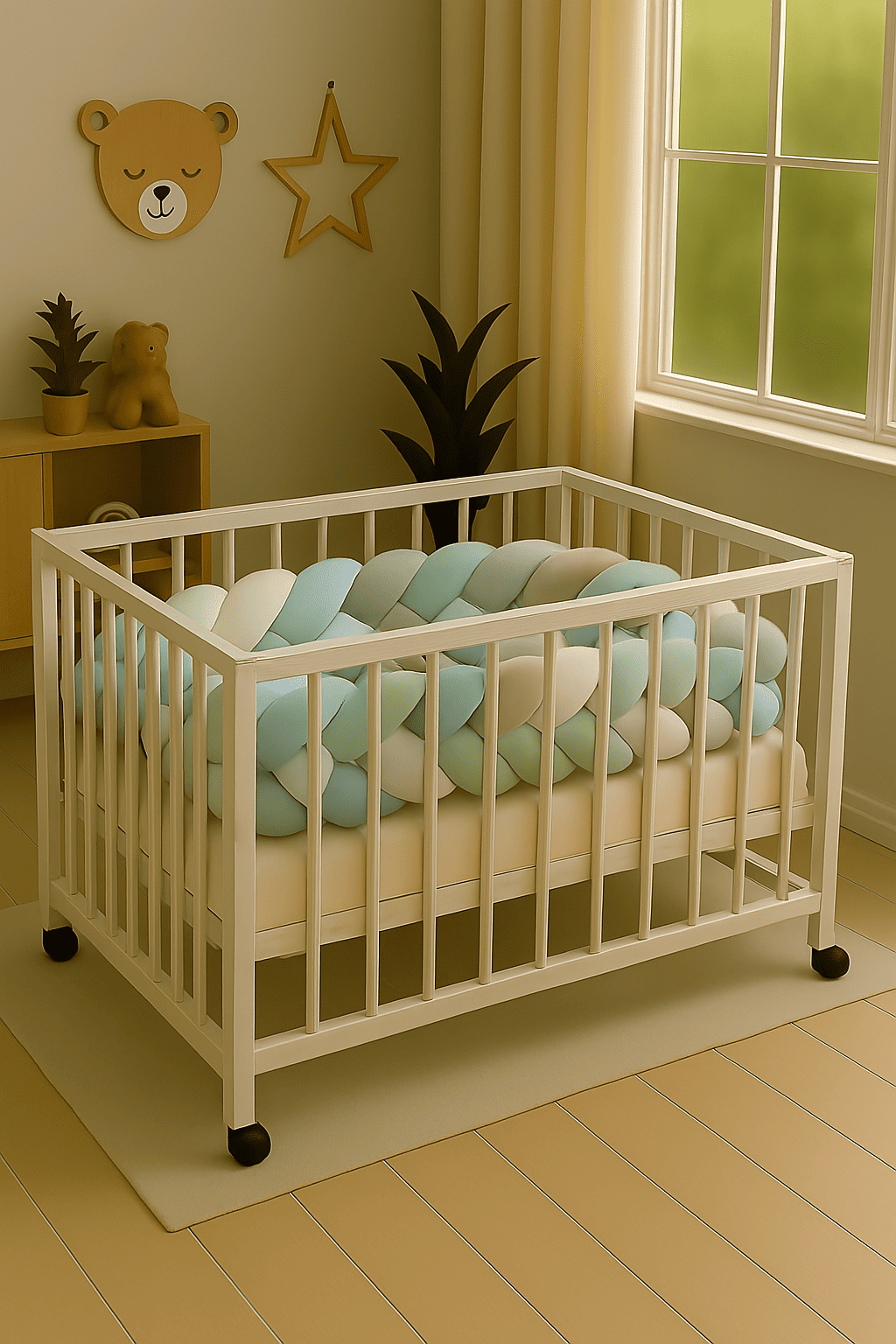tour-de-lit-bebe-tresse-bleu-gris-vert-dans-berceau-petit-blanc-nuage-de-coton