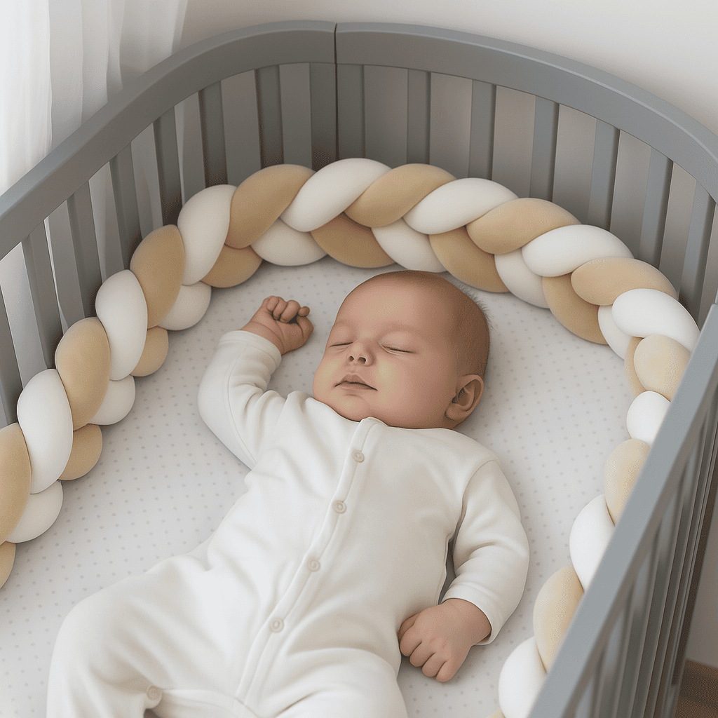 tresse-de-lit-4m-beige-clair-blanc-beige-avec-bebe-serein-plumecocoon
