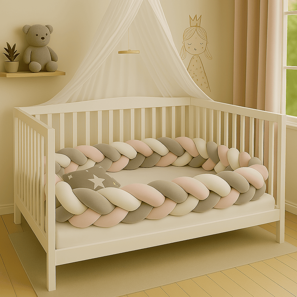 tresse-de-lit-4m-gris-rose-blanc-dans-bercceau-blanc-Berceuse