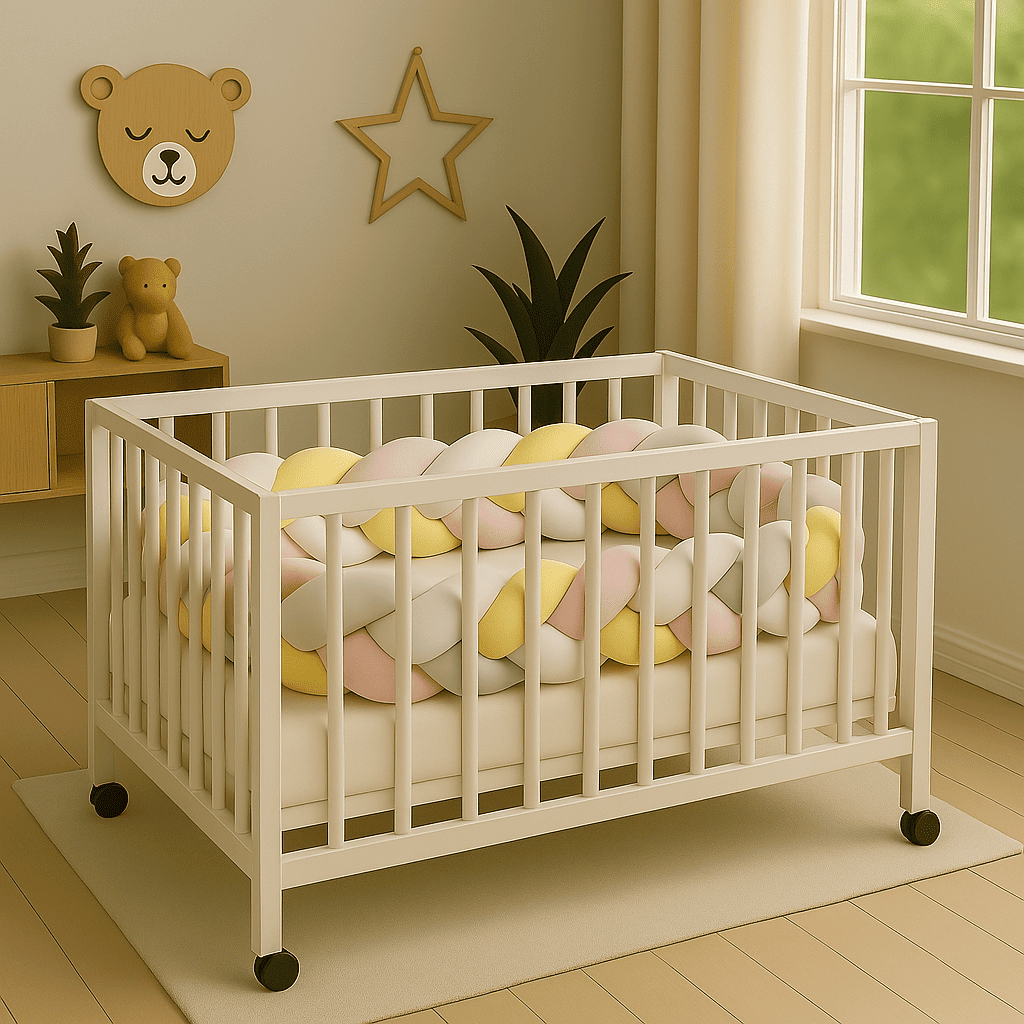 tresse-de-lit-4m-rose-blanc-jaune-dans-bercceau-blanc-Berceuse