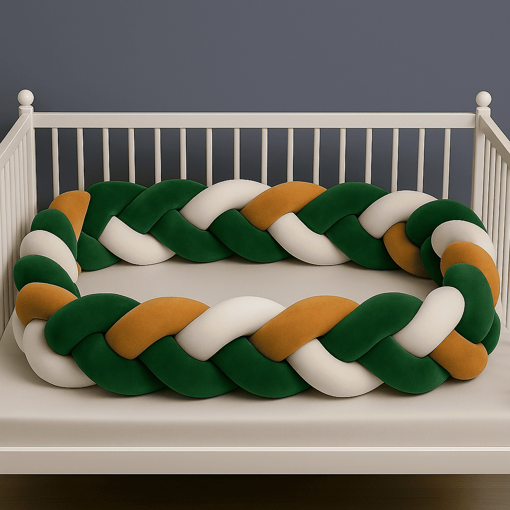 tresse-de-lit-vert-blanc-jaune-moutarde-dans-berceau-nuance