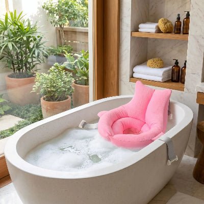 baignoire-bebe-pliable-bain-nouveau-ne-support-rose-dans-salle-de-bain-cocon-d-eau