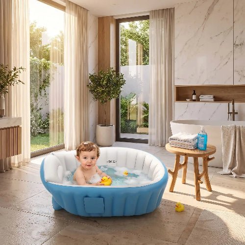 baignoire-bebe-pliable-sur-pied-bain-luxe-fenetre-panoramique-canard-tabouret-lueur-bleue