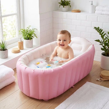 baignoire-bebe-pliable-sur-pied-rose-bebe-souriant-mousse-jouets-bain-lueur-bleue