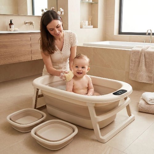 baignoire-bebe-sur-pied-pliable-beige-maman-bebe-eponge-bain-luxe-brume-d-aube