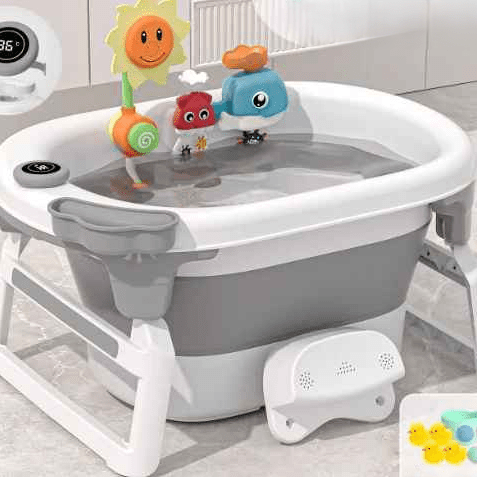 baignoire-pliable-pour-bebe-grise-jouets-baleine-soleil-thermometre-tabouret-serenite-bleutee
