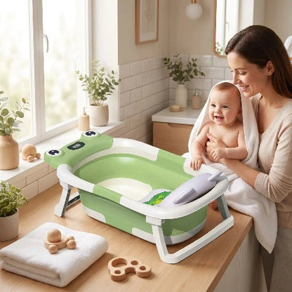 baignoire-pliable-pour-bebe-style-frog-vert-blanc-maman-et-bebe-salle-de-bain-etreinte-d-ocean