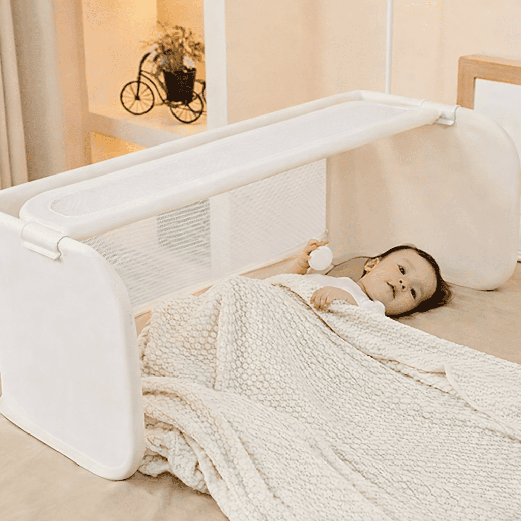 barriere-de-lit-bebe-allonge-lit-protection-blanche-filet-securite-voile-serein