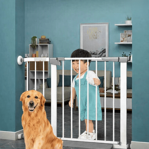 barriere-de-protection-pour-enfant-enfant-debout-derriere-grille-chien-assis-soft-guard