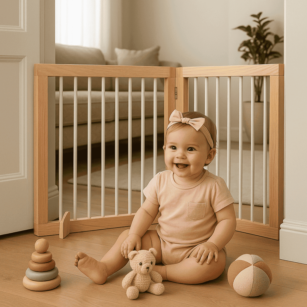 barriere-en-bois-escalier-enfant-rose-jouets-sol-bois-naturelle-berce-securite