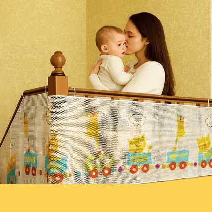 barriere-escalier-blanche-avec-maman-qui-porte-son-bebe-acces-doux