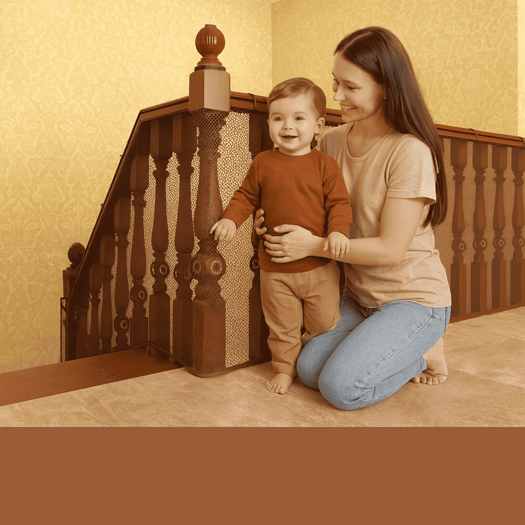 barriere-escalier-bois-enfant-maman-interaction-securite-interieur-maison-douce-veille