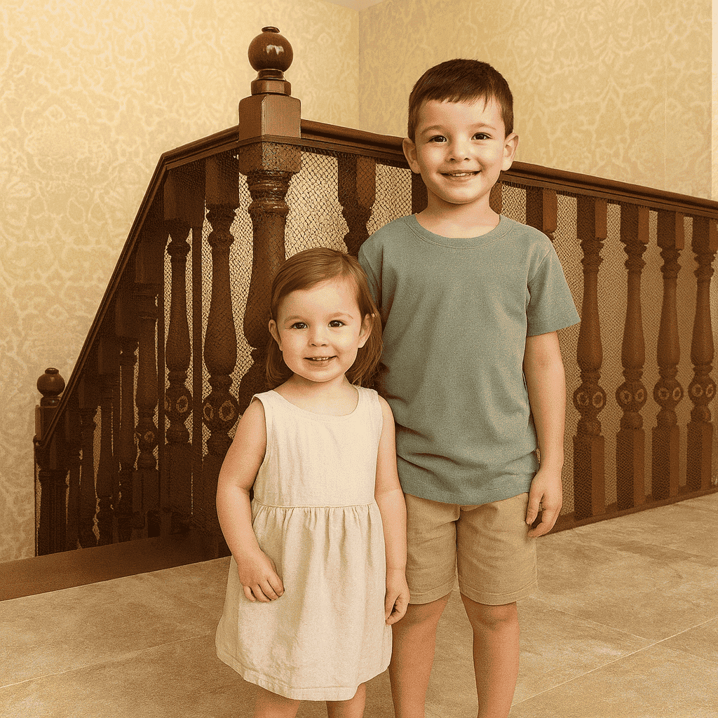 barriere-escalier-bois-sculptes-enfants-devant-rambarde-interieur-maison-securisee-douce-veille