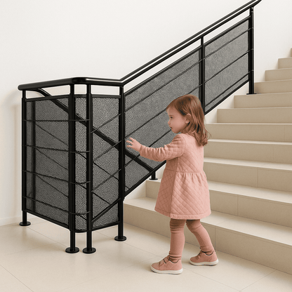 barriere-escalier-filet-noir-petite-fille-securite-maison-design-moderne-garde-reve