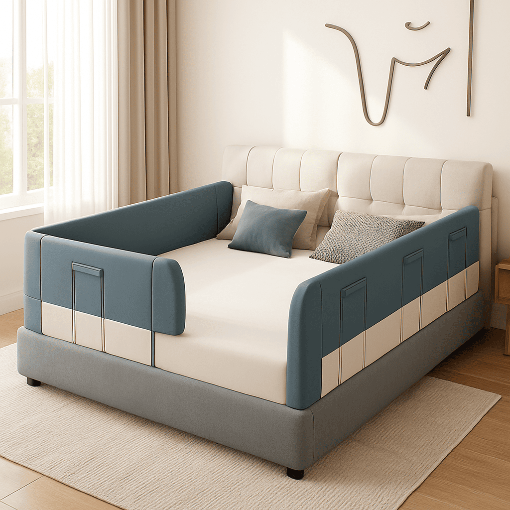 barriere-pour-bebe-ajustable-bleu-instalee-sur-les-cotes-du-lit-lunedeco