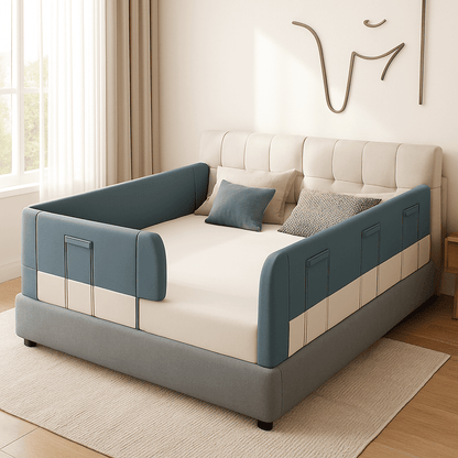 barriere-pour-bebe-ajustable-bleu-instalee-sur-les-cotes-du-lit-lunedeco