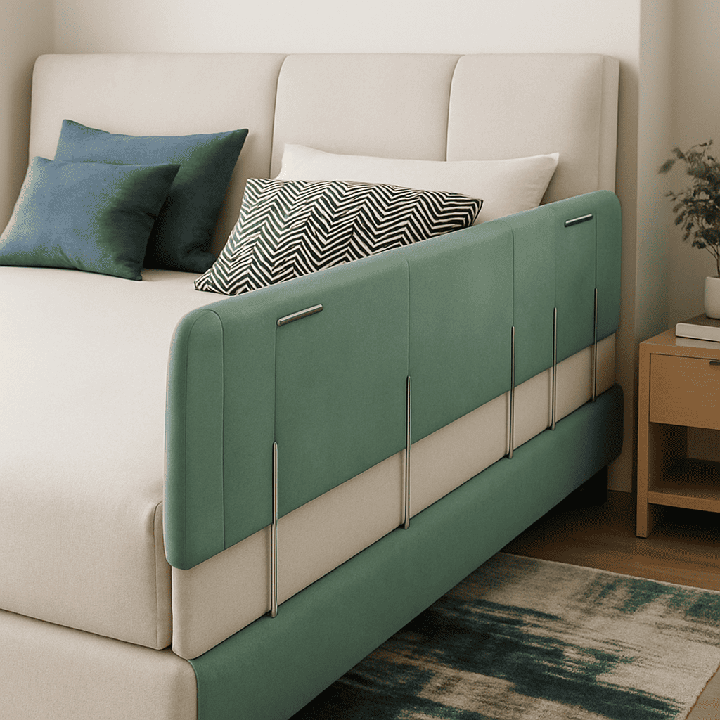 barriere-pour-bebe-ajustable-verte-instalee-sur-lit-lunedeco