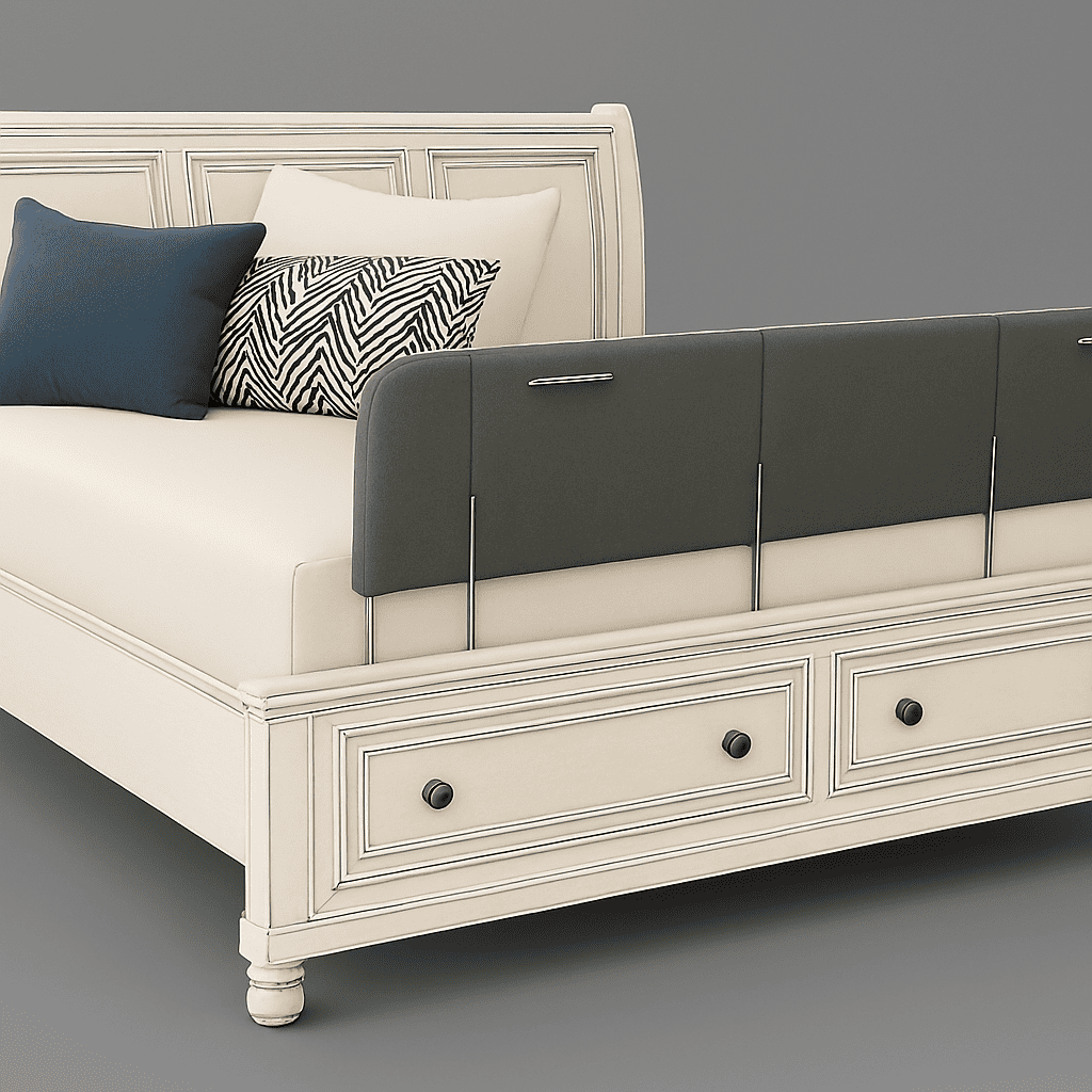 barriere-pour-bebe-gris-fonce-sur-lit-blanc-securdeco
