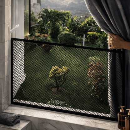 barriere-pour-enfant-filet-noir-installe-sur-balcon-vue-jardin-gardien-calme