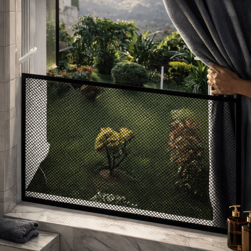barriere-pour-enfant-filet-noir-installe-sur-balcon-vue-jardin-gardien-calme