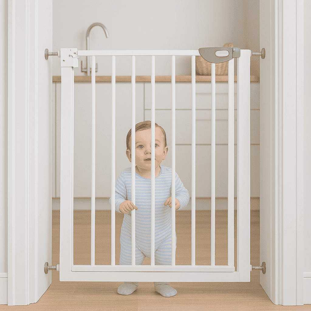 barriere-securite-enfant-bebe-devant-barriere-blanche-installee-devant-la-porte-la-protection