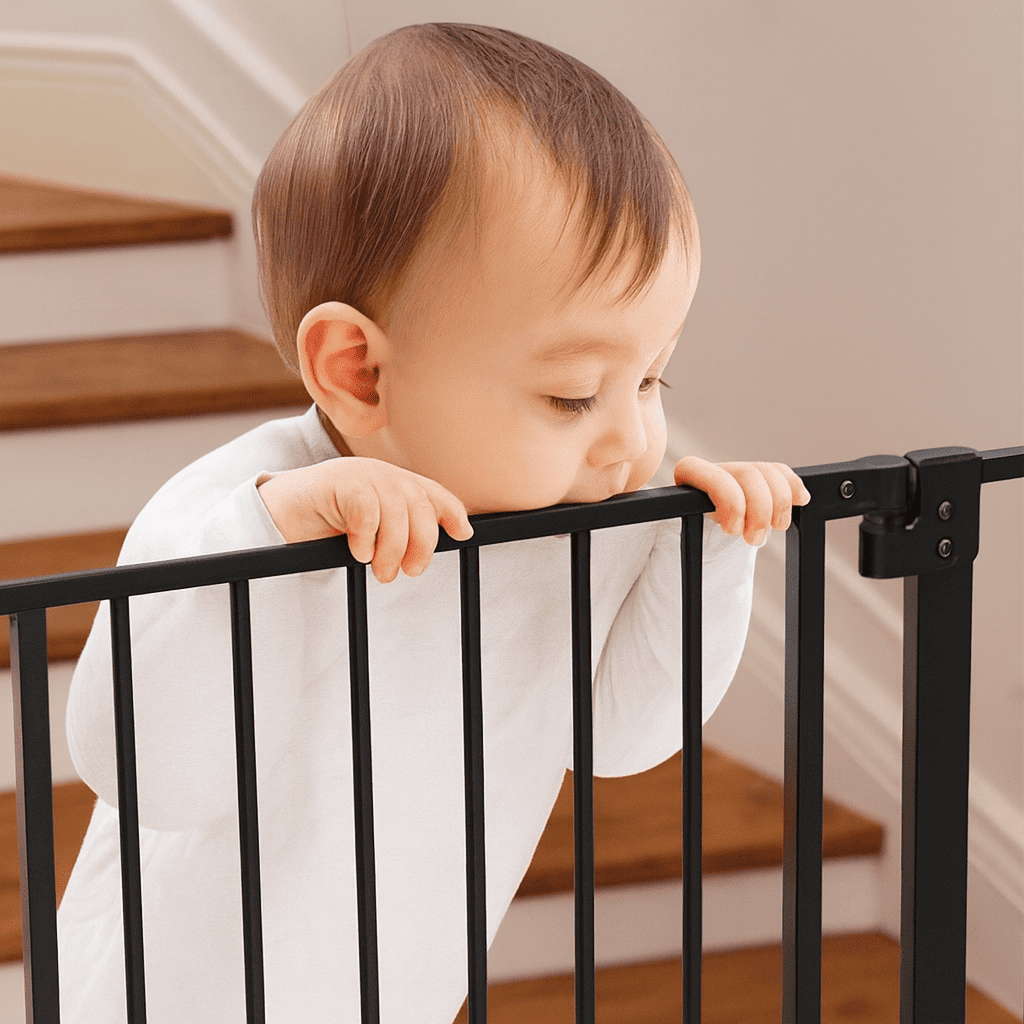 barriere-securite-enfant-noire-bebe-devant-escalier-prevention-chute-securiportail-bebe