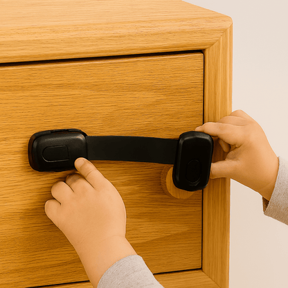 bloque-porte-main-de-bebe-sur-une-armoire-en-bois-securise-par-un-loquet-en-plastique-noir-noire