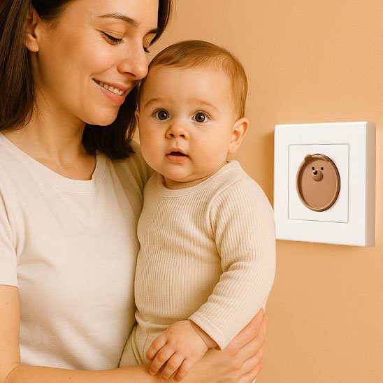 cache-pour-prise-en-ours-de-couleur-marron-bebe-et-maman-a-cote-d-une-prise-securite-enfant