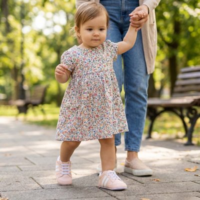 chaussure-bebe-bebe-marchant-avec -parent-tenant-sa -main-premiers-pas