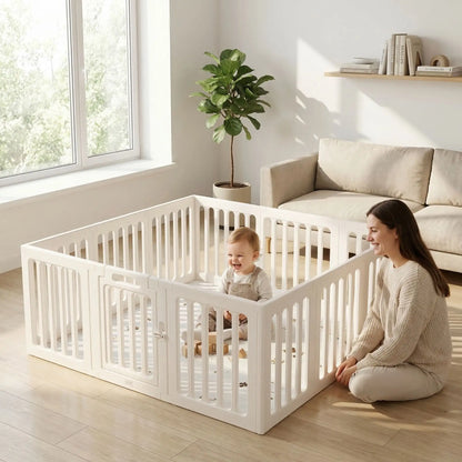 parc-barriere-bebe-bebe-assis-dans-parc-blanc-avec-parent-dans-salon-nestcare
