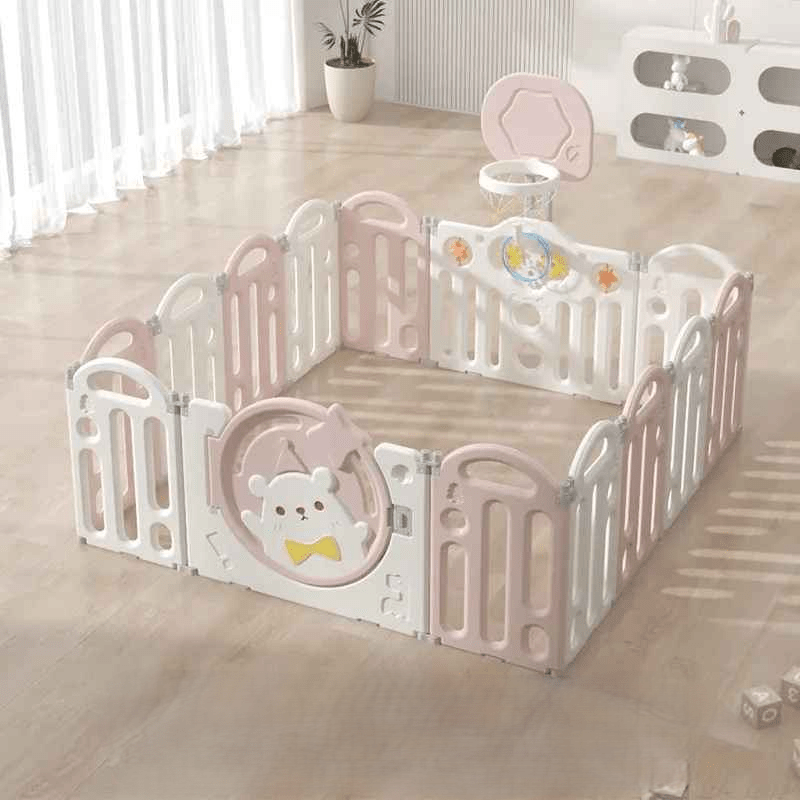 parc-barriere-bebe-modulable-rose-blanc-securise-jeux-interieur-bebe-tendre-mur