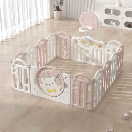 parc-barriere-bebe-modulable-rose-blanc-securise-jeux-interieur-bebe-tendre-mur