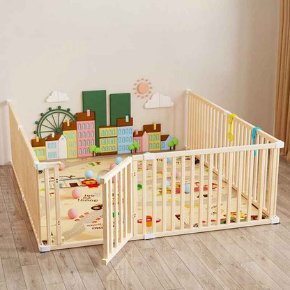 parc-barriere-bebe-mur-ville-colore-tapis-routier-balles-pastel-anneaux-jouets-plume-protectrice