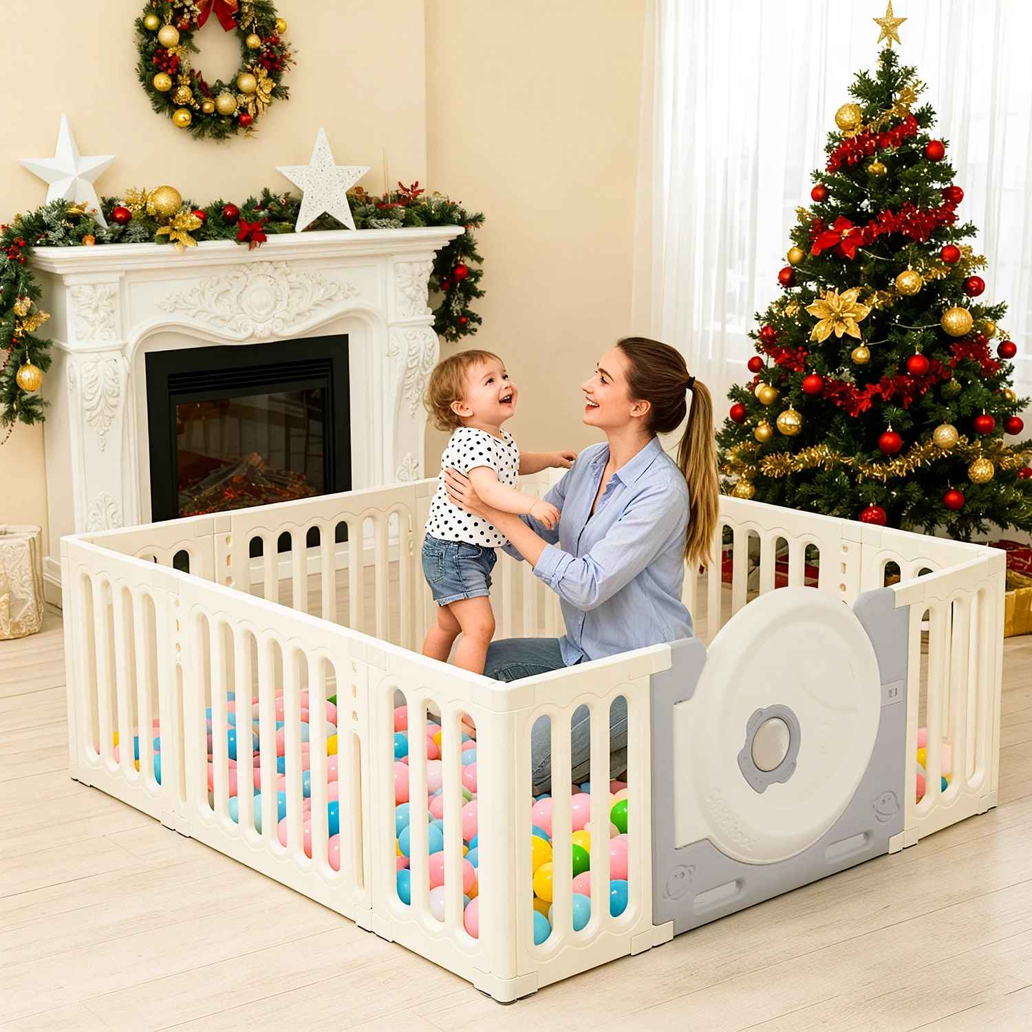 parc-barriere-bebe-noel-interieur-blanc-balles-colorées-moment-famille-securite-festive-protecteur-mignon
