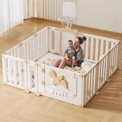 parc-barriere-maman-et-son-enfant-assis-sur -tapis-de-jeu-safedream-protect-kids