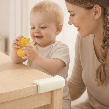 protecteur-de-coin-de-table-bebe-jouet-canard-maman-souriante-babysafetycornerprotector-blanc