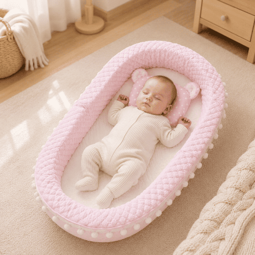 reducteur-de-lit-bebe-allonge-nid-rose-confort-coussin-douillet-chambre-Nid-apaisant