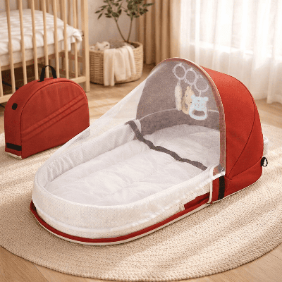 reducteur-de-lit-bebe-berceau-rouge-nid-pliable-douceur-songe-protecteur