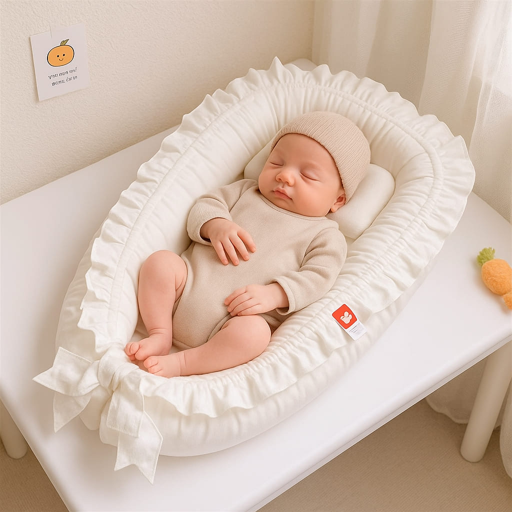 reducteur-de-lit-bebe-couleur-blanche-nourrisson-serein-couche-dedans-avec-oreille-nidoullet