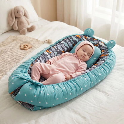 reducteur-de-lit-bebe-endormi-rose-confort-nid-shark-turquoise-chambre-douce-reve-serenite
