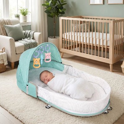 reducteur-de-lit-bebe-nid-turquoise-bebe-endormi-chambre-lumineuse-confort-songe-protecteur