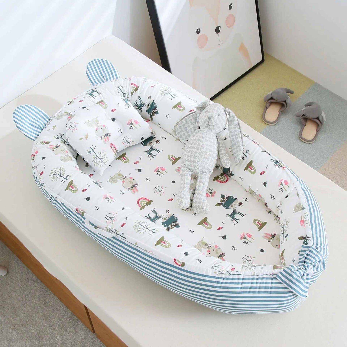 reducteur-de-lit-nid-bebe-animaux-foret-coussin-peluche-decoration-chambre-enfant-nuage-calme
