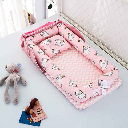 reducteur-de-lit-nid-bebe-rose-animaux-coussin-peluche-jouets-decoration-chambre-nuit-veloutee