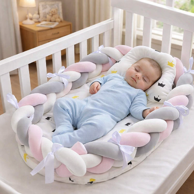 reducteur-de-lit-pour-bebe-bebe-endormi-nid-tresse-pastel-nurserie-douce-velours-de-paix