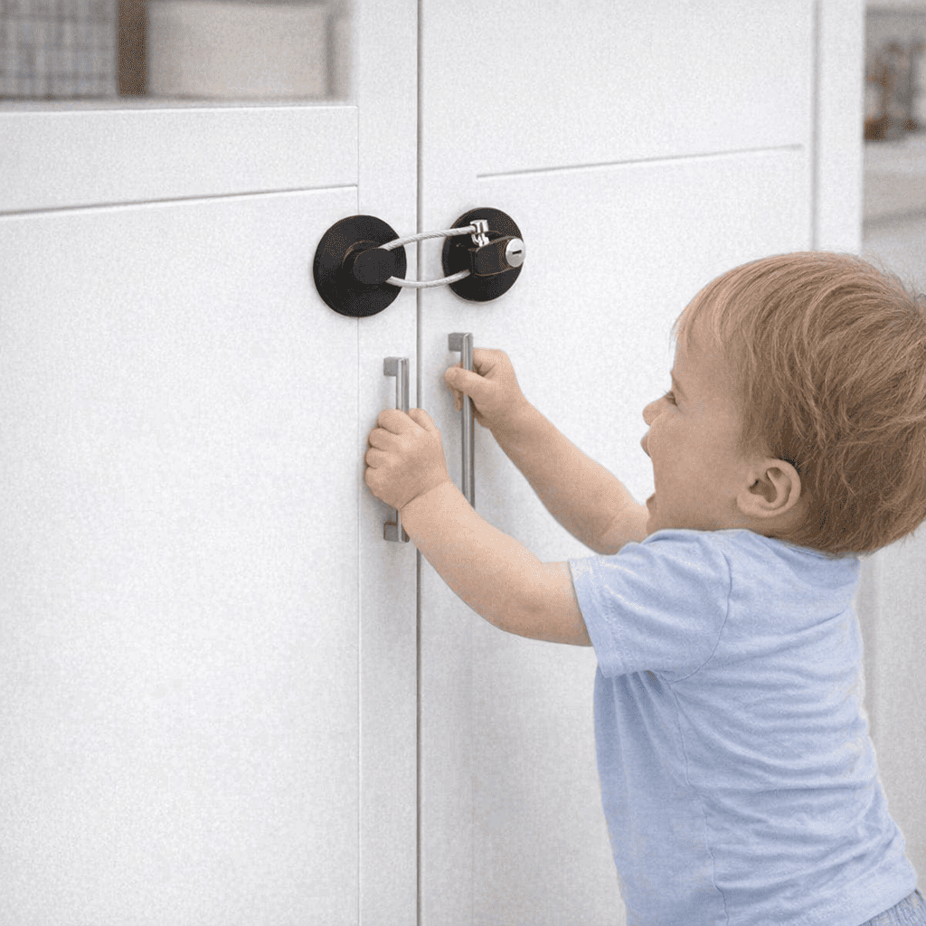 securite-bebe-placard-enfant-tente-ouvrir-armoire-blanche-verrou-noir-stop-doux
