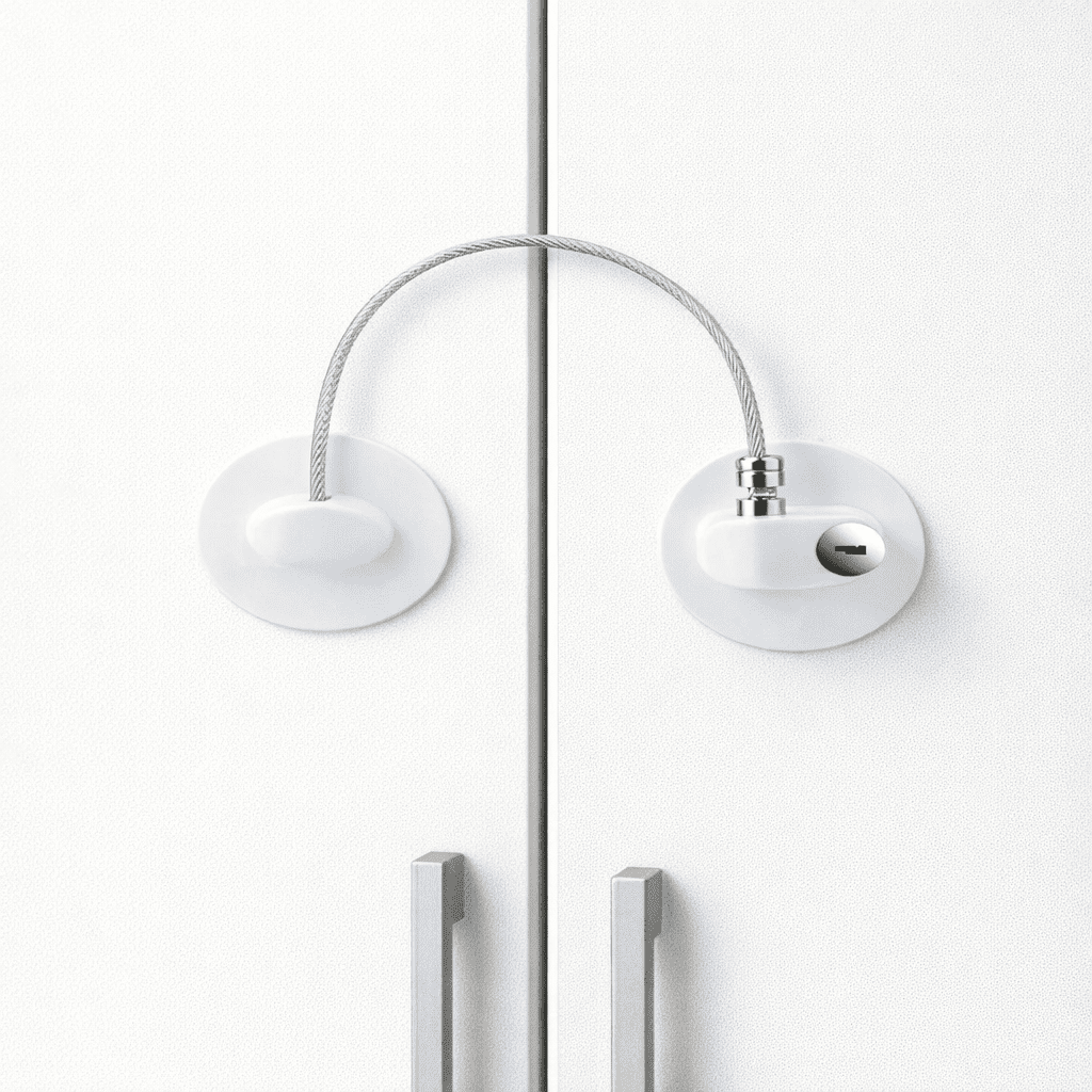 securite-bebe-placard-verrou-cable-metal-sur-armoire-blanche-stop-doux