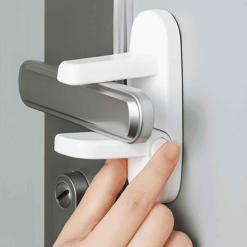 securite-placard-main-active-verrou-blanc-sur-poignee-de-porte-enfant-brise-apaisante