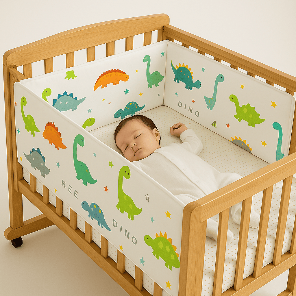 tour-de-lit-bebe-motif-petits-animaux-rouge-gris-vert-fond-blanc-monespace